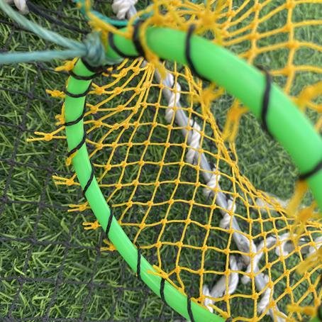 High strength metal support frame HDPE woven mesh bag 3-hole aquaculture trap cage deep-sea crab pot trap