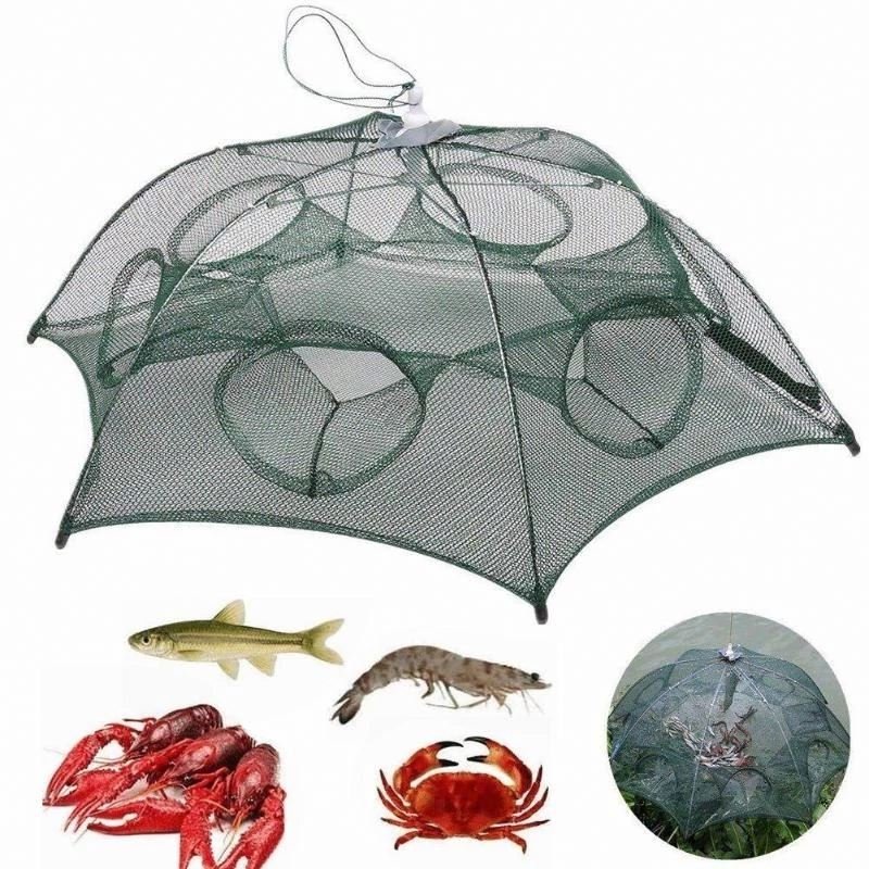 Folding Fly Fishing Net 4-6-8-12-18 Hole Automatic Pull Rope Throw Shrimp Crab Trap Fishing Net