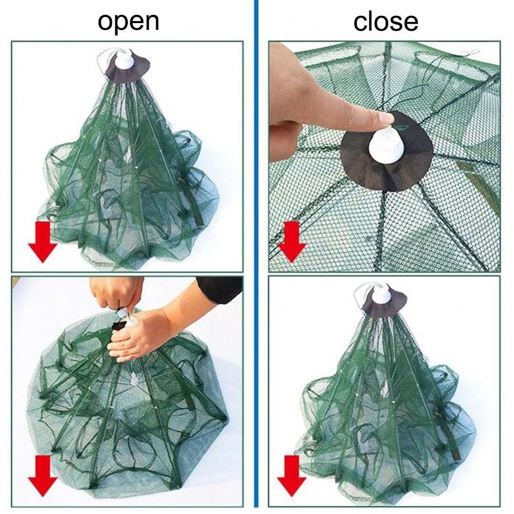 Folding Fly Fishing Net 4-6-8-12-18 Hole Automatic Pull Rope Throw Shrimp Crab Trap Fishing Net