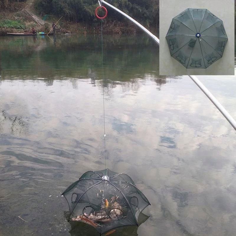 Folding Fly Fishing Net 4-6-8-12-18 Hole Automatic Pull Rope Throw Shrimp Crab Trap Fishing Net