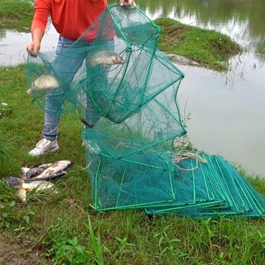 4.8m Folding Crab Cage Greatwall Long Fishing Bait Crayfish/Crab/Lobster cages Shrimp Fishing cage Trap 28*22cm 19 sections