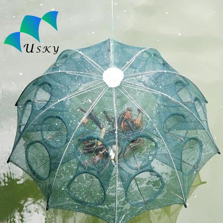 Folded Portable 6 Holes Umbrella Fishing Trap Fishing Creel Prawn Cage Crab Pot