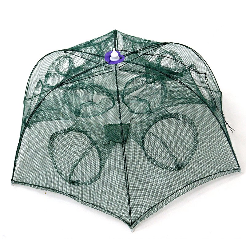 Nylon 4 Hole Fish Cage in The Sea Floating Fish Cages Umbrella Woven Bag Fishing Net Galvanized Hot PE for Sale Net Round Green