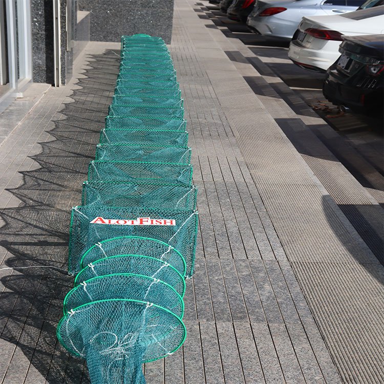 Wholesale aquaculture Factory price PE net long trap fishing cage Great Wall Cage lead sinker foldable Shrimp Trap