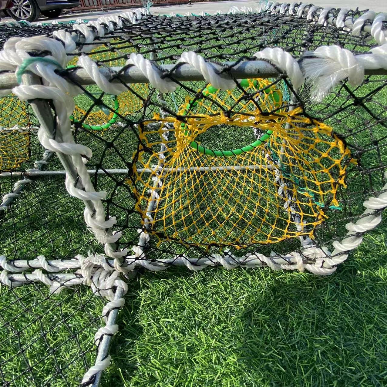 Hot 75cm*40cm*25cm steel frame half mesh 2.5cm ocean bait trap nylon multifilament 210D commercial crab pot aquaculture trap