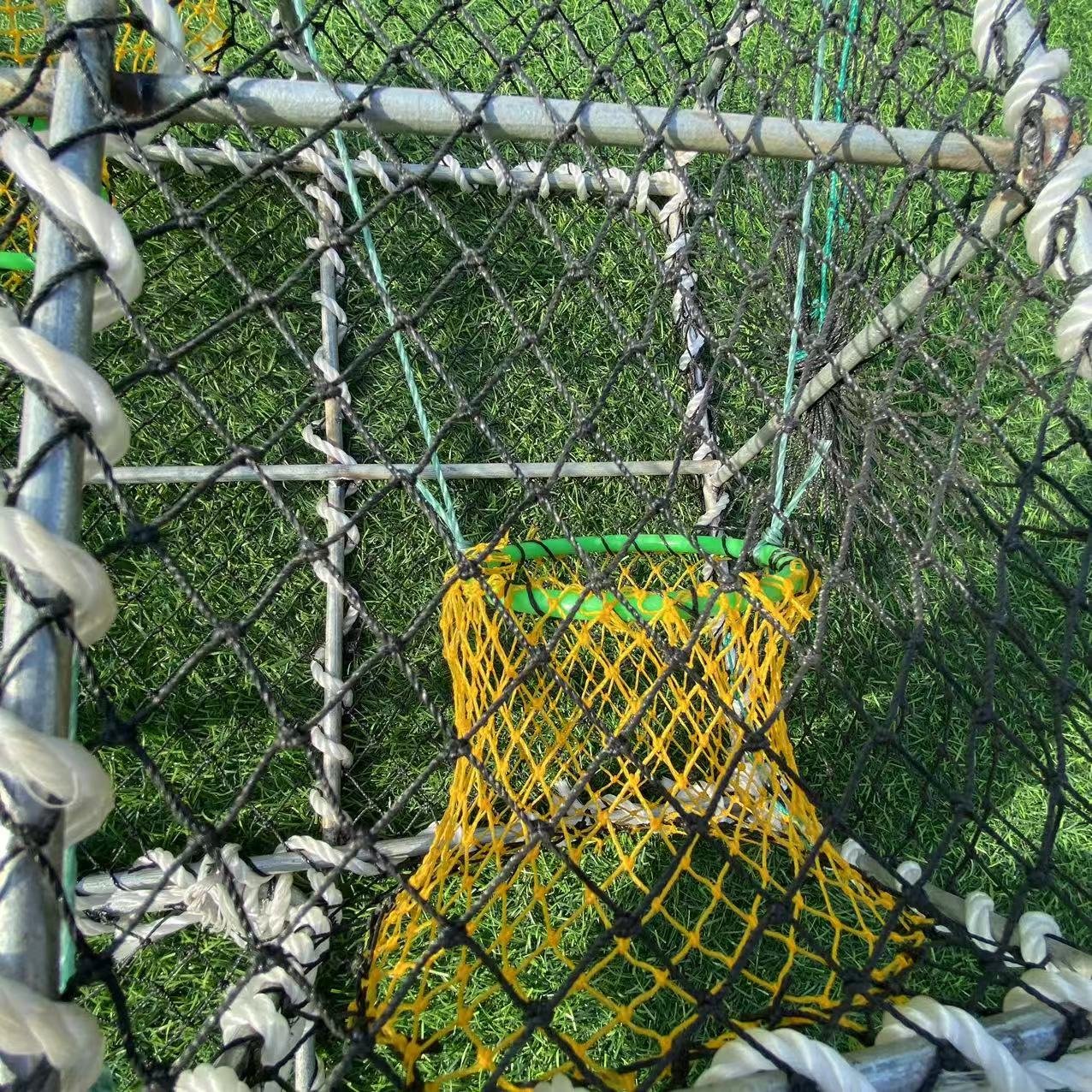 Hot 75cm*40cm*25cm steel frame half mesh 2.5cm ocean bait trap nylon multifilament 210D commercial crab pot aquaculture trap