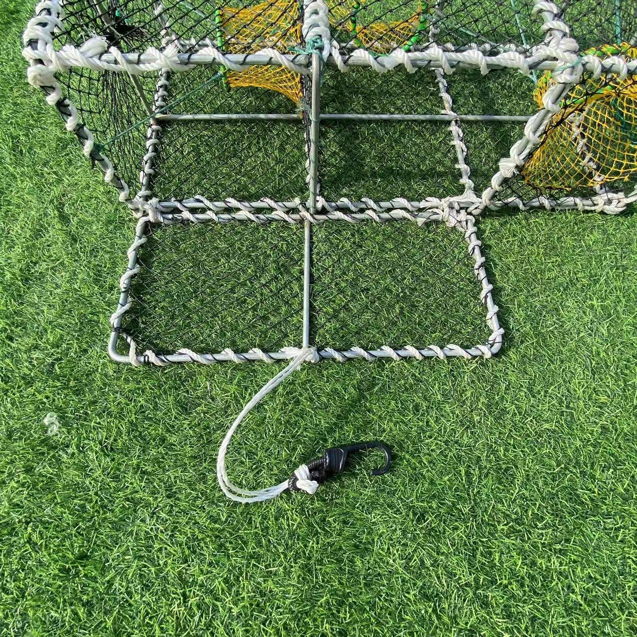 Hot 75cm*40cm*25cm steel frame half mesh 2.5cm ocean bait trap nylon multifilament 210D commercial crab pot aquaculture trap