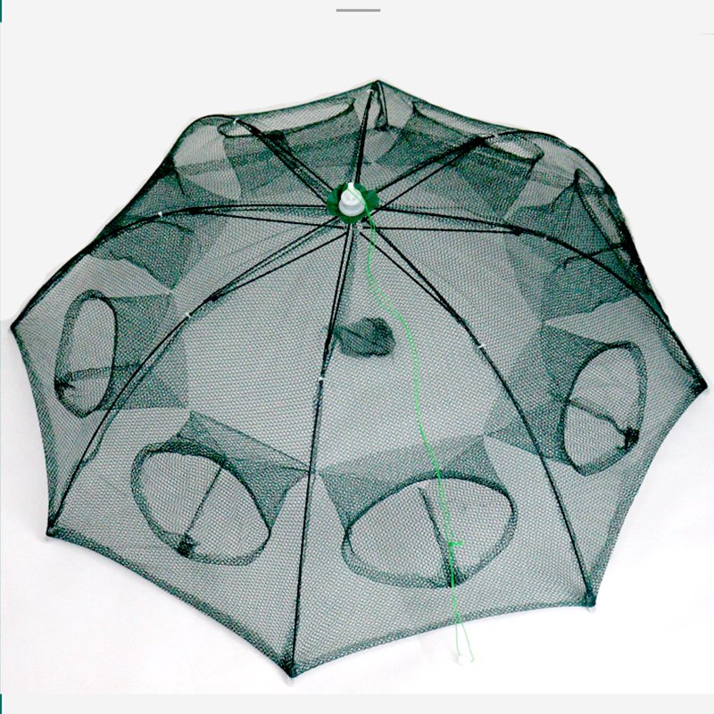6-24 Hole Umbrella Cage Bait Cast Net Set of Porous Fish Fishing Bag Round Crayfish Trap PP High Quality Folding Green 24'' M