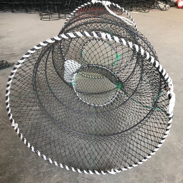 70x140cm Green Mesh Coil Spring Folding Crab Fishing Pot Loaded Black Cod Fish Traps for Alaska New Zealand with bait jars