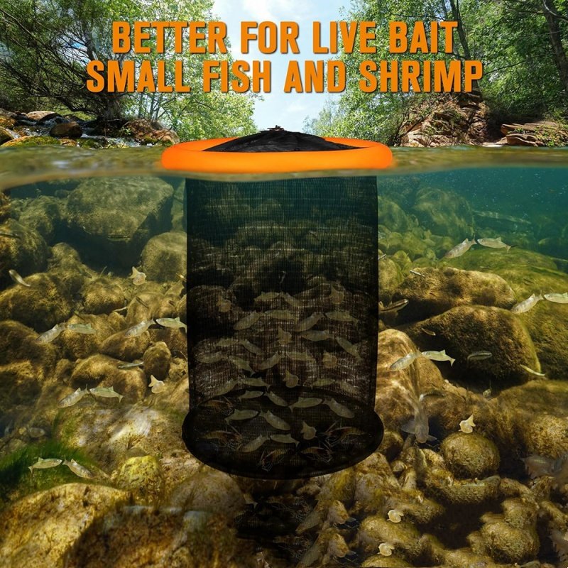 Foldable Fish And Shrimp Trap Floating Net Protective Nylon Cage With Drawstring Crab Basket Monofilament Style For Fishing