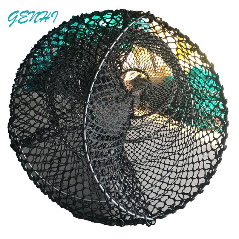 70x140cm Big Size Green Mesh Coil Spring Folding Crab Fishing Pot Loaded Black Cod Fish Traps for Alaska with bait jars