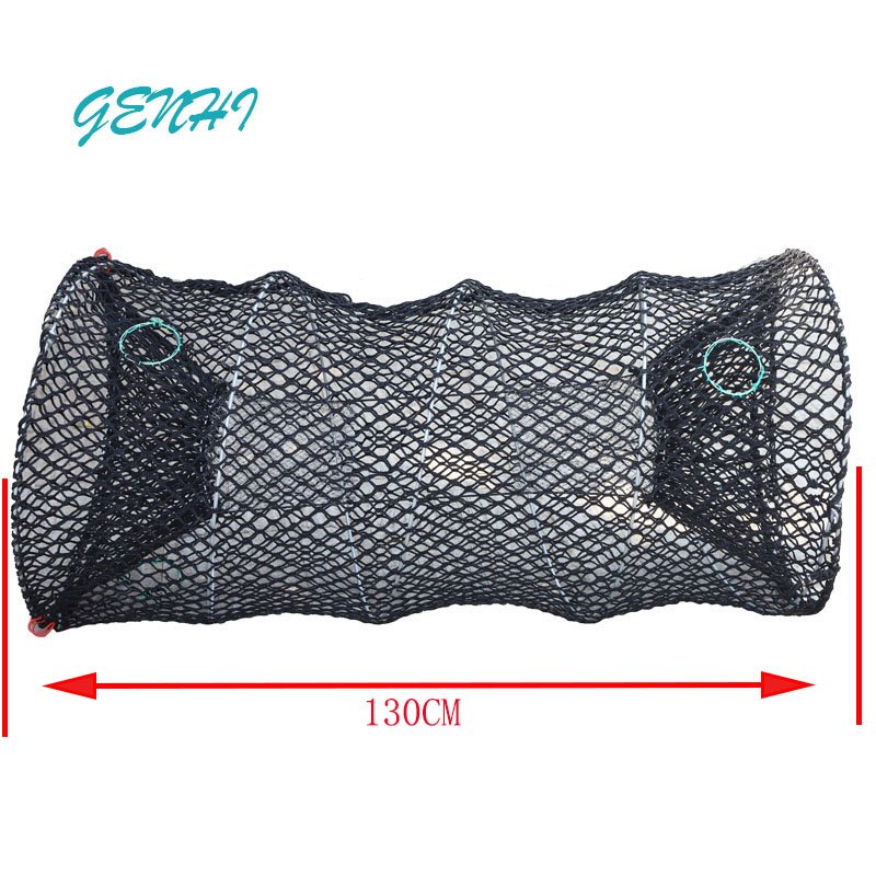 70x140cm Big Size Green Mesh Coil Spring Folding Crab Fishing Pot Loaded Black Cod Fish Traps for Alaska with bait jars