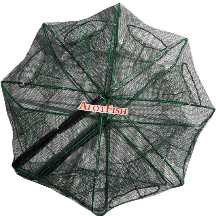 AlotFish Shrimp Cage Foldable Fishing Trap Cylinder fish pot with PE net Plastic-coated frame zip open