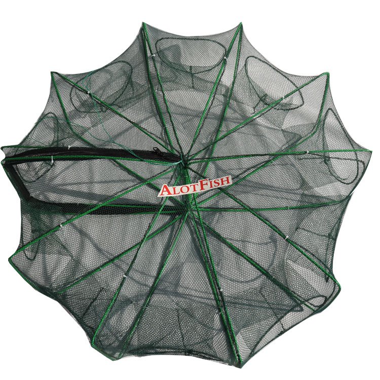 AlotFish Shrimp Cage Foldable Fishing Trap Cylinder fish pot with PE net Plastic-coated frame zip open