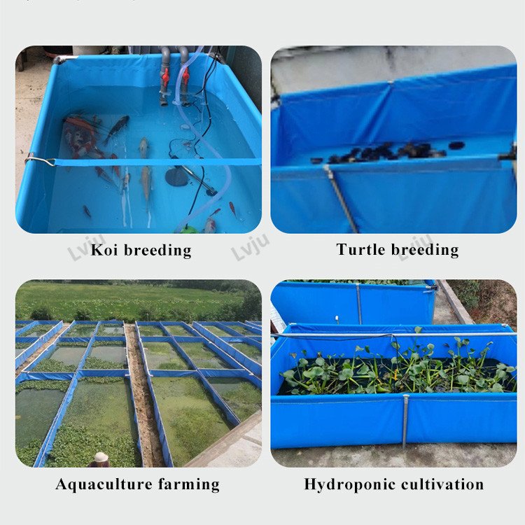 Lvju Customized Durable Outdoor PVC Tarpaulin Tanks For Fish Farming Pond With Framework