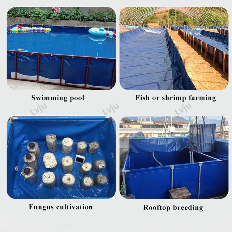 Lvju Customized Durable Outdoor PVC Tarpaulin Tanks For Fish Farming Pond With Framework