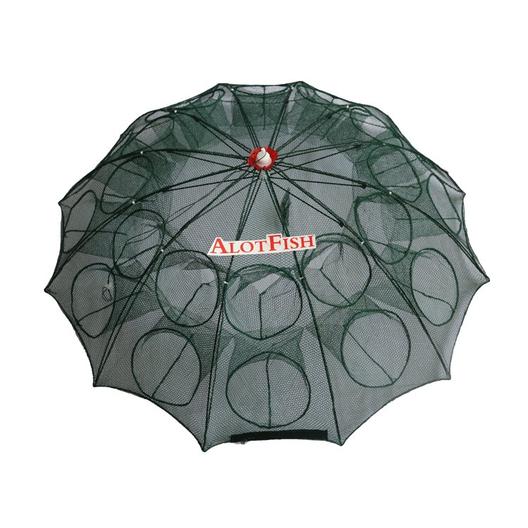 ALotFish 6 Hole Umbrella Folded Portable Hexagon green big entrance big zipper Fishing Shrimp Trap Fishing Net Cast Mesh Trap