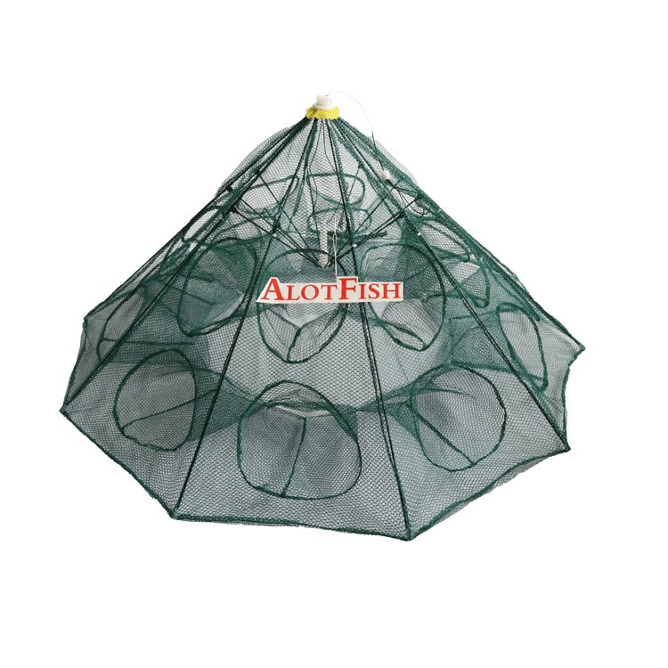ALotFish 6 Hole Umbrella Folded Portable Hexagon green big entrance big zipper Fishing Shrimp Trap Fishing Net Cast Mesh Trap