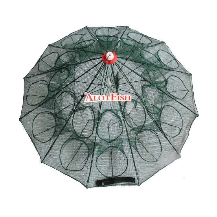 Umbrella Folded Portable Hexagon 24 Hole Automatic Fishing Shrimp Trap Fishing Net Fish Shrimp Minnow Crab Baits Cast Mesh Trap