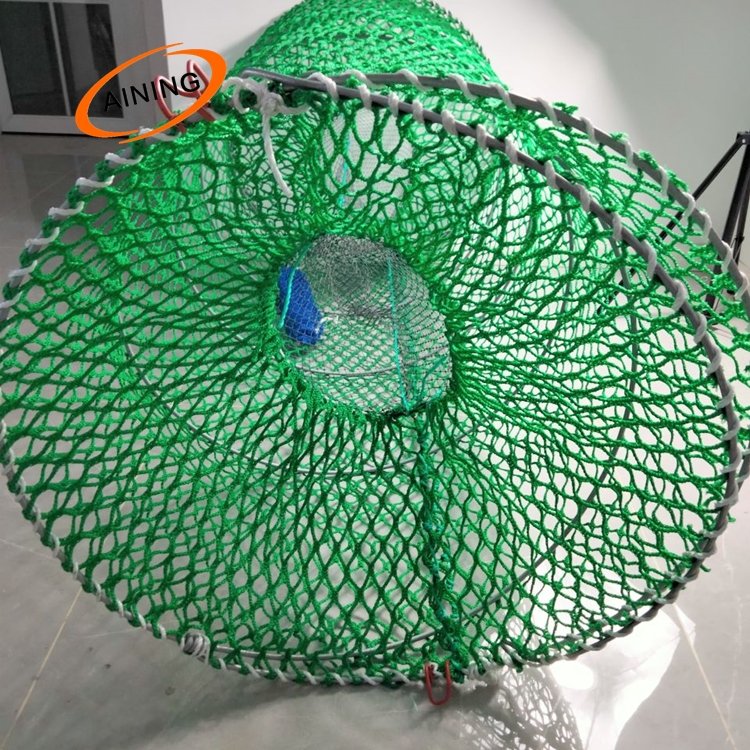 Multi-layers and multi-size of mesh spring fish cage with high quality green/black/blue color PE knotless net fish trap