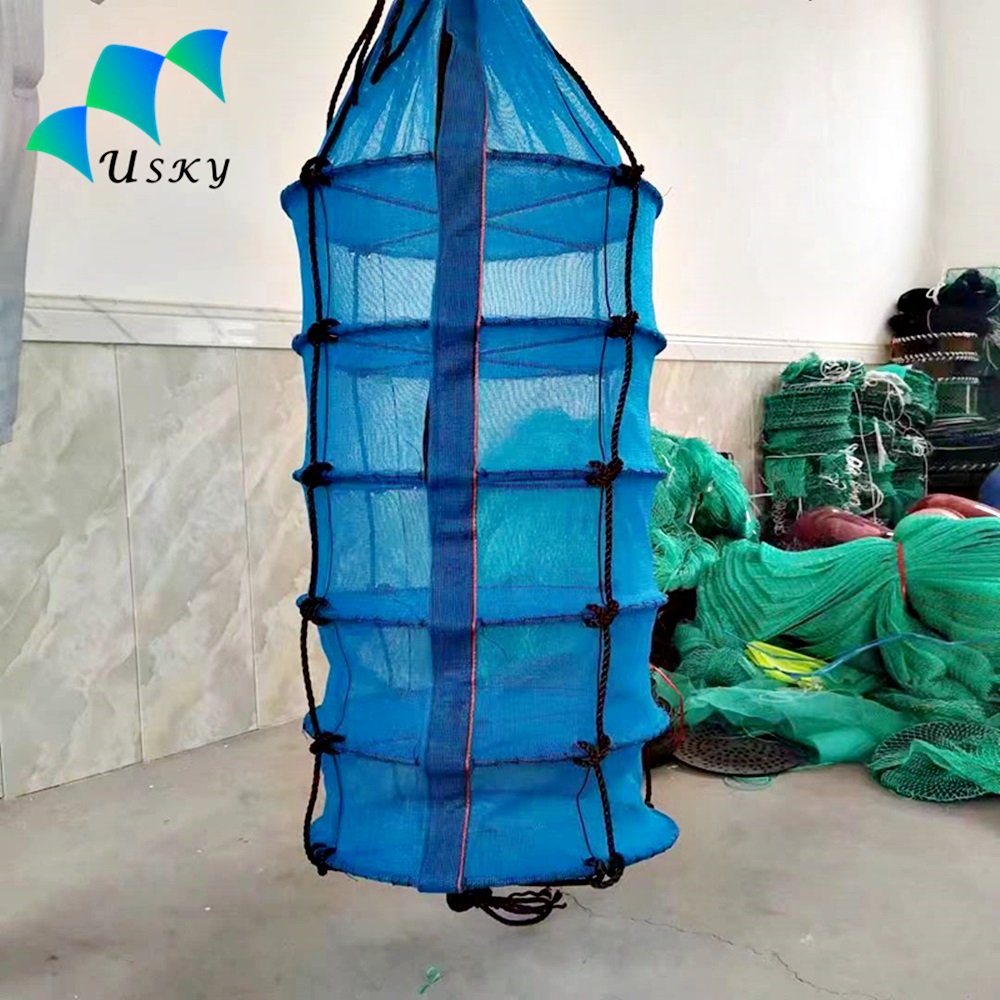 multi-story storage Lantern nets 38cm, 40cm, 45cm, 50cm Small Mesh Scallop Knotless Farming Lantern Net with Zipper Opening