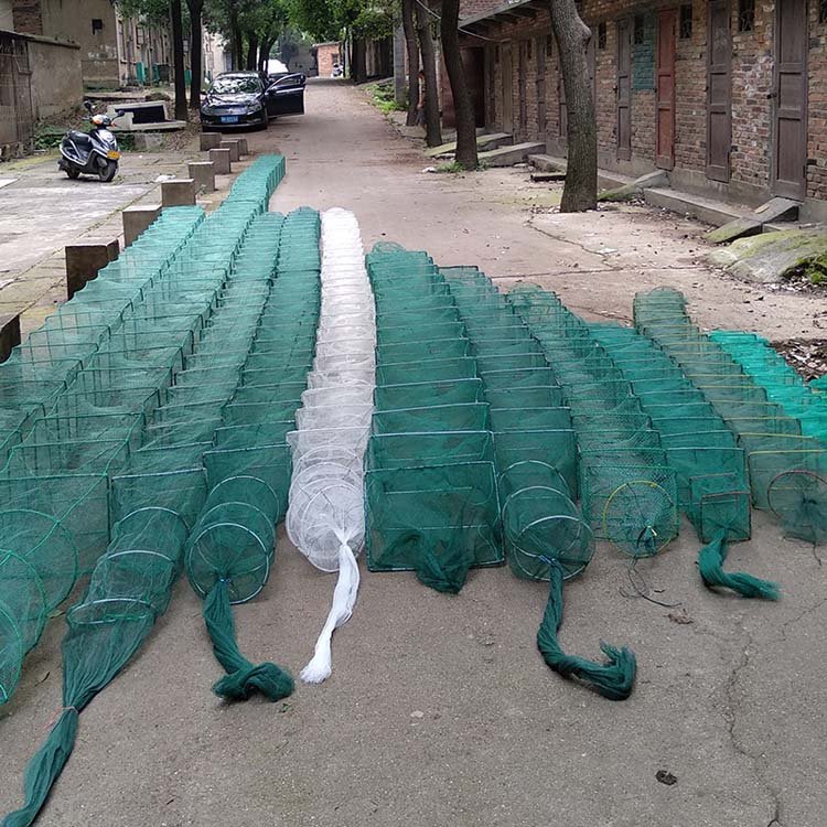 Free sample Supply HDPE Long Trap Foldable Portable Fishing Trap Cast Net Shrimp Cage Lobster Cage
