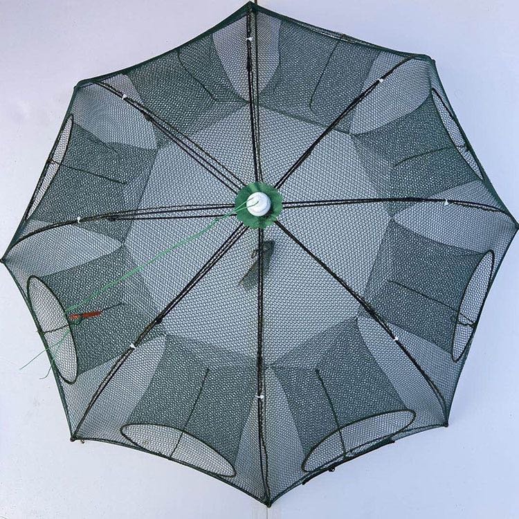 UT661 Durable Nylon Shrimp Crab Trap Cast Steel Wire Frame Umbrella Folded Portable Hexagon 6 Holes Big Entrance Fishing Traps