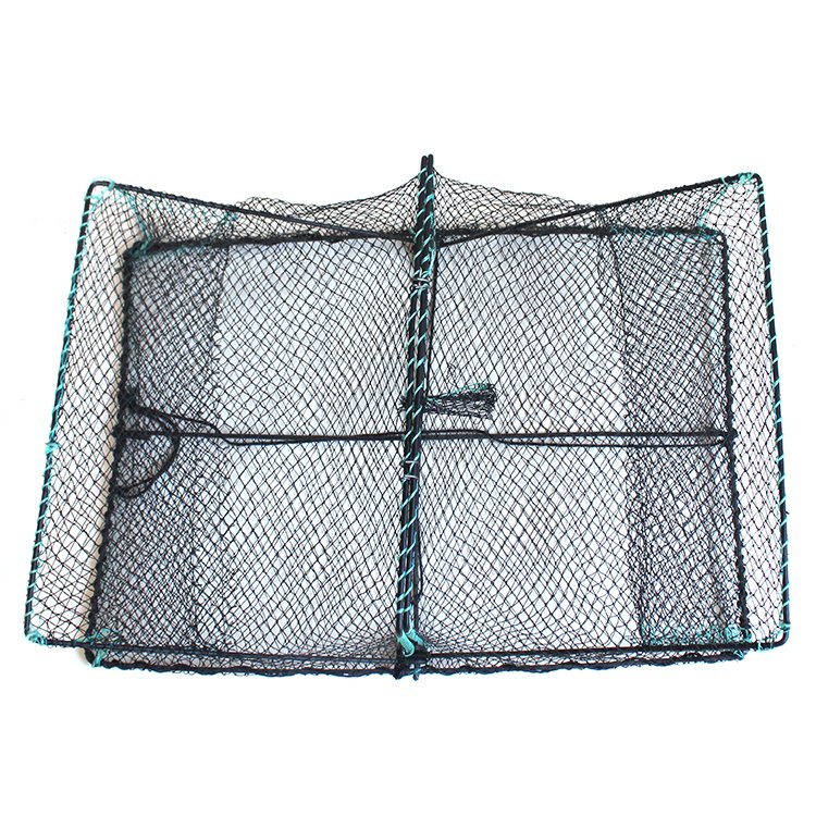 Hot sell foldable aquaculture crab shrimp fish trap square cage basket 380D/9ply PE Multifilament net on Ocean river