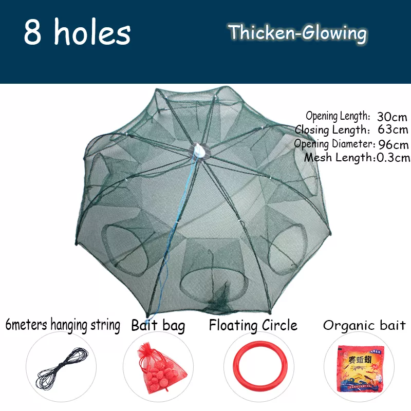 Factory Price 8 Entry Automatic Fishing umbrella trap folding fish trap for catching fish and shrimp