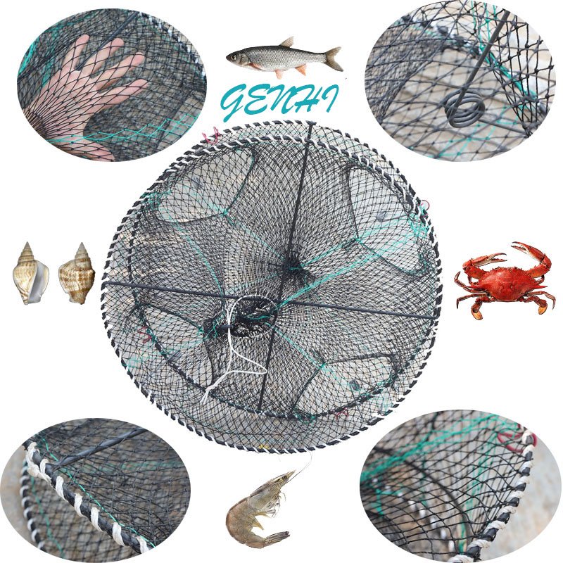 PE Mesh 80*25cm Fish Pot Fishing Net Nylon Aquaculture Traps with 4 Entrances for Crayfish Crab shrimp