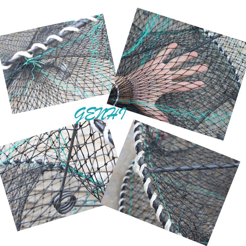 PE Mesh 80*25cm Fish Pot Fishing Net Nylon Aquaculture Traps with 4 Entrances for Crayfish Crab shrimp