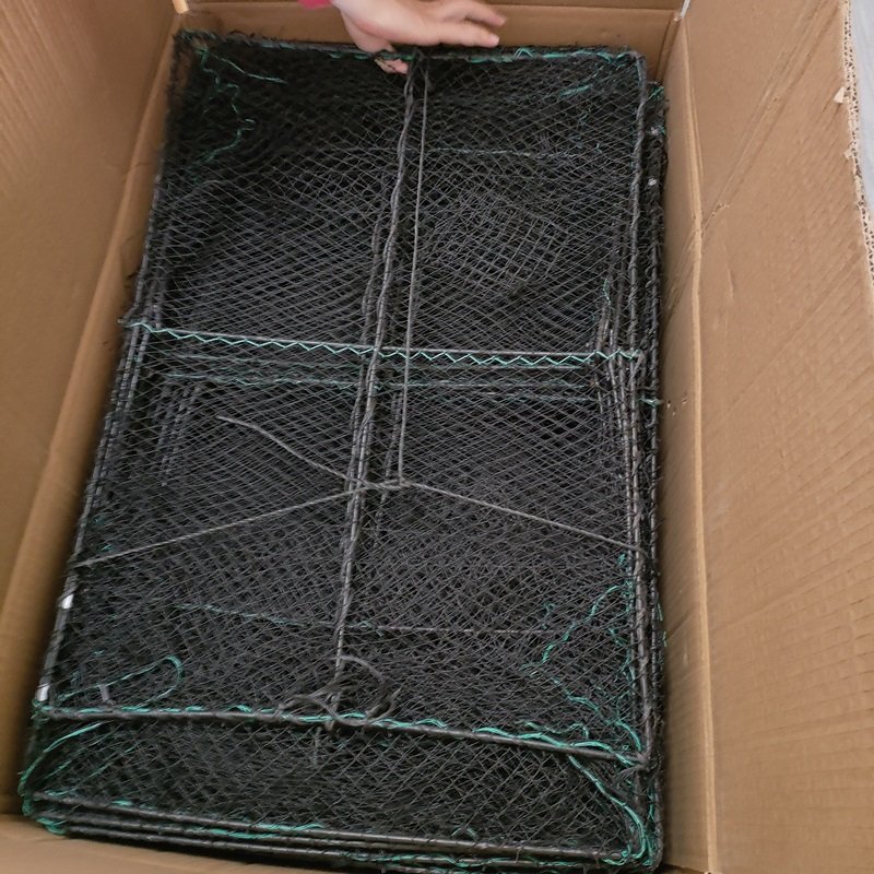Aquaculture Trap Plastic Coated Folding Fishing Trap Crab Shrimp Lobster Nets Spring Loaded