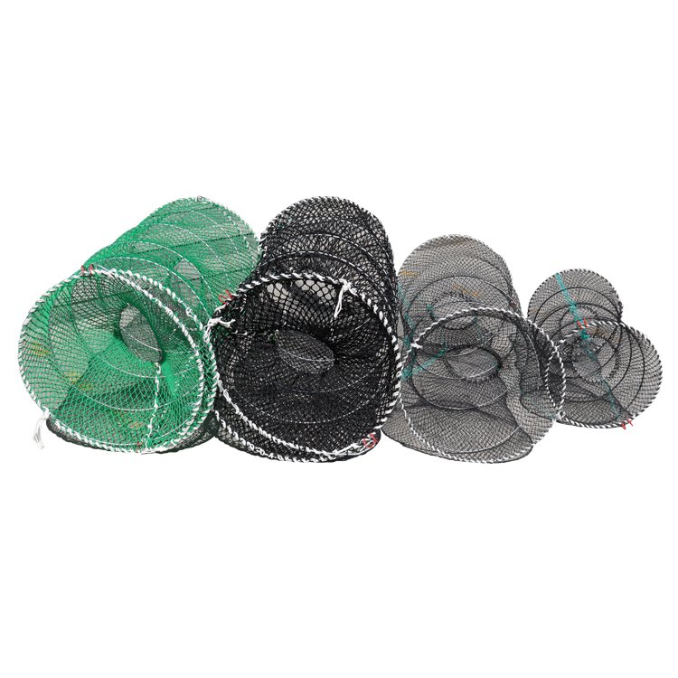 Crab Trap Craw Fish Lobster Shrimp Collapsible Cast Net Fishing Nets Black Portable Folded Aquaculture Trap Cage PE Cylinder