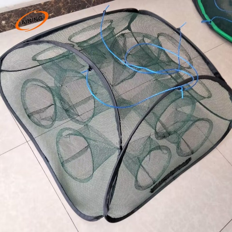 Folding shrimp nets fishing gear automatic square cages with green nylon cloth