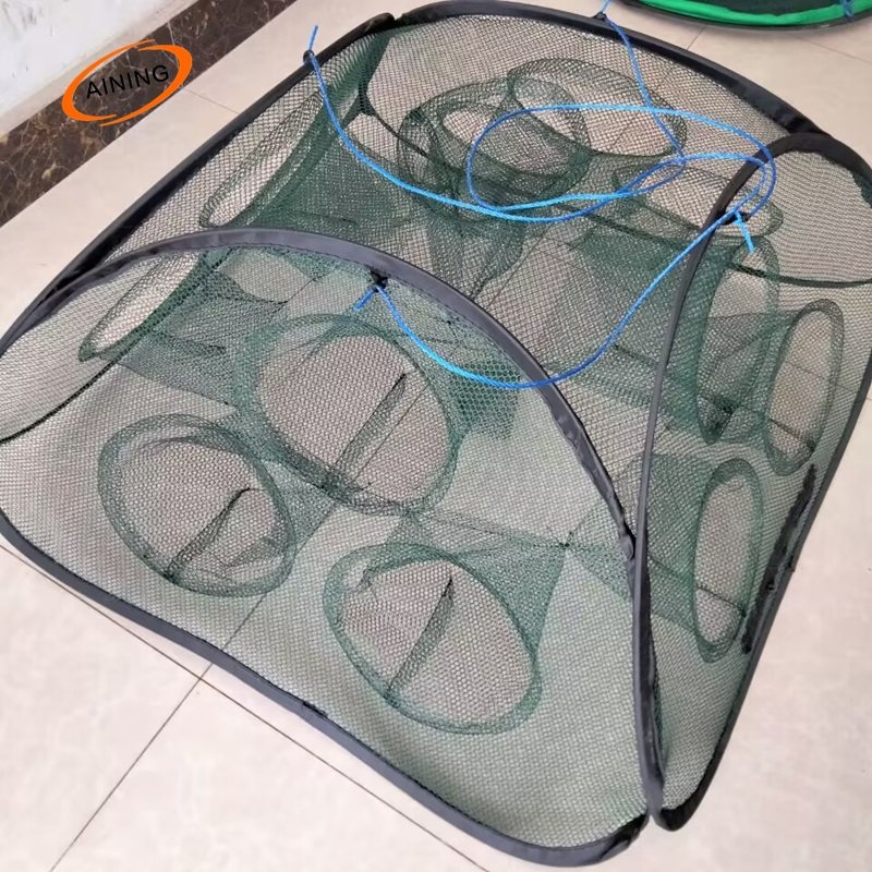 Folding shrimp nets fishing gear automatic square cages with green nylon cloth