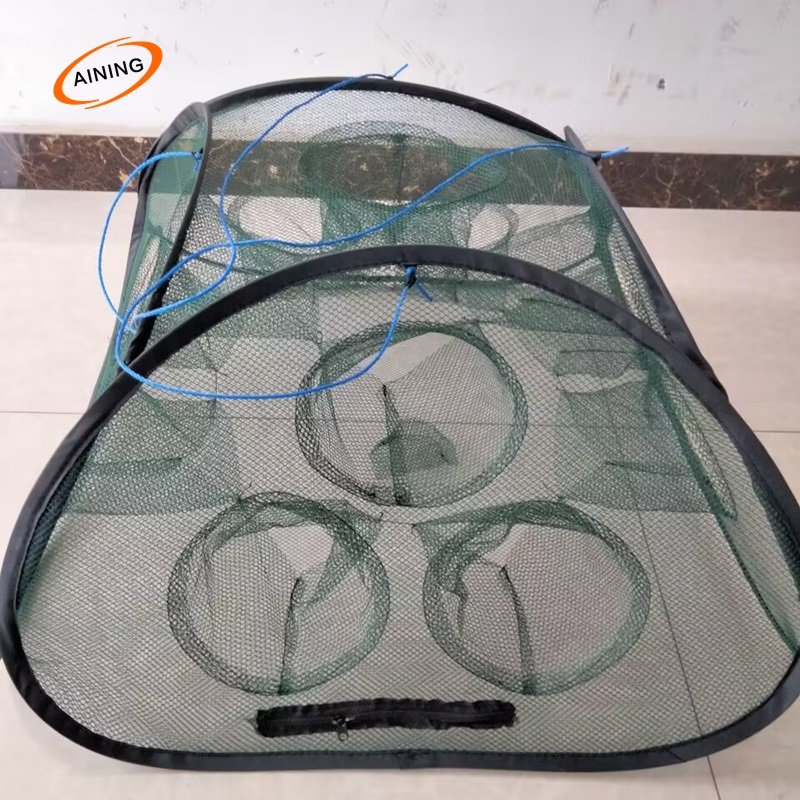Folding shrimp nets fishing gear automatic square cages with green nylon cloth