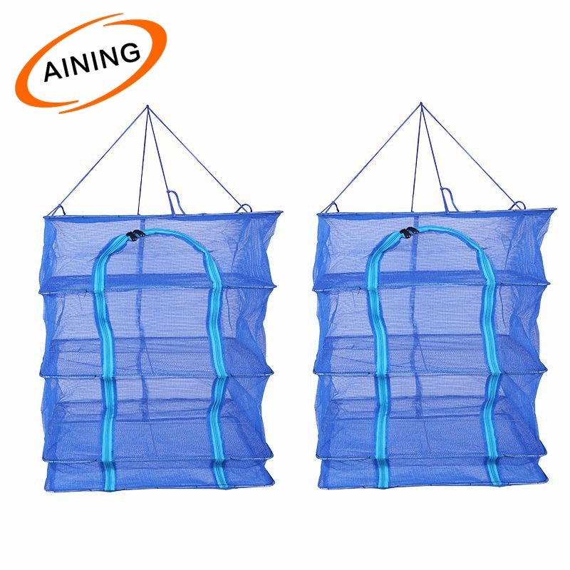Blue 3-5 layers foldable fish drying hanging cast net