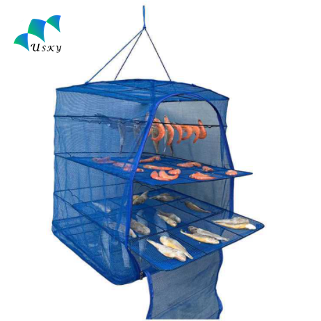 Blue 3-5 layers foldable fish drying hanging cast net