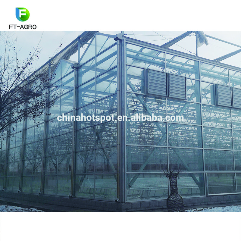 Agricultural or commercial glass greenhouse