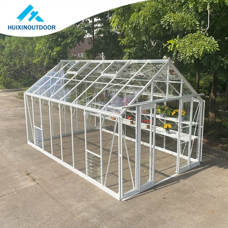 Deluxe Double and Single Layer Insulated Tempered Glass Aluminium Greenhouse HX98125 Large Size for Agriculture