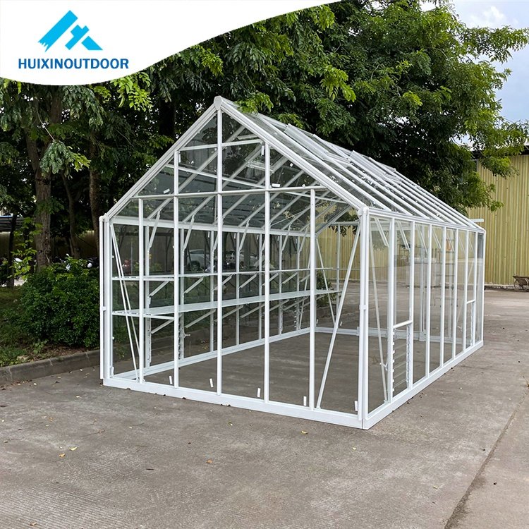 Deluxe Double and Single Layer Insulated Tempered Glass Aluminium Greenhouse HX98125 Large Size for Agriculture