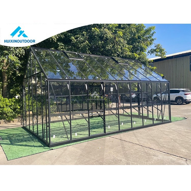 Deluxe Double and Single Layer Insulated Tempered Glass Aluminium Greenhouse HX98125 Large Size for Agriculture