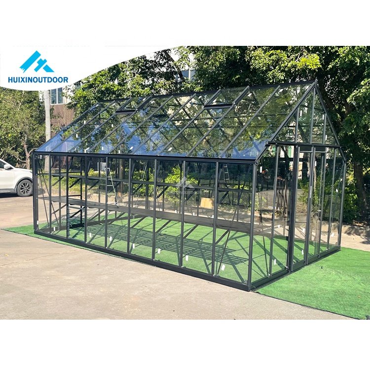 Deluxe Double and Single Layer Insulated Tempered Glass Aluminium Greenhouse HX98125 Large Size for Agriculture