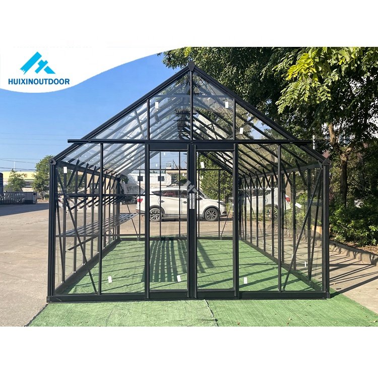 Deluxe Double and Single Layer Insulated Tempered Glass Aluminium Greenhouse HX98125 Large Size for Agriculture