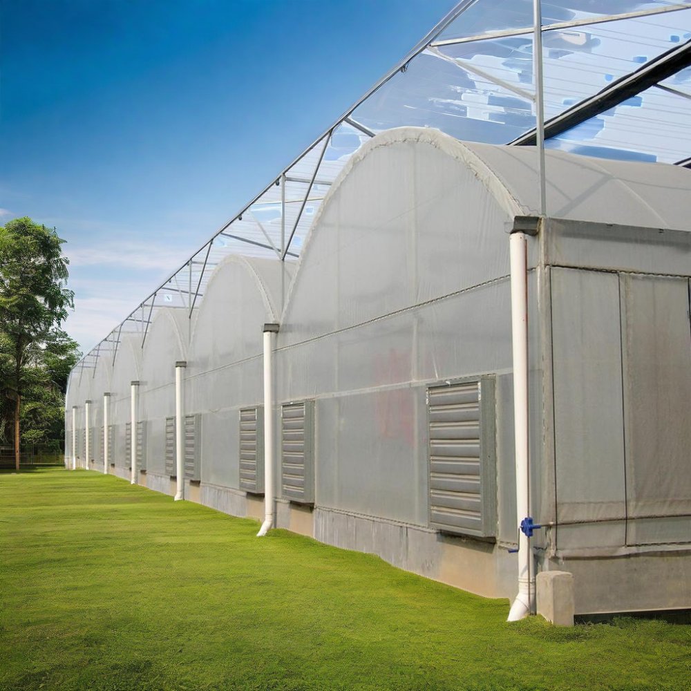 Tropical Plastic Film Greenhouse Multi Span Agricultural Greenhouse With Column And Gutter