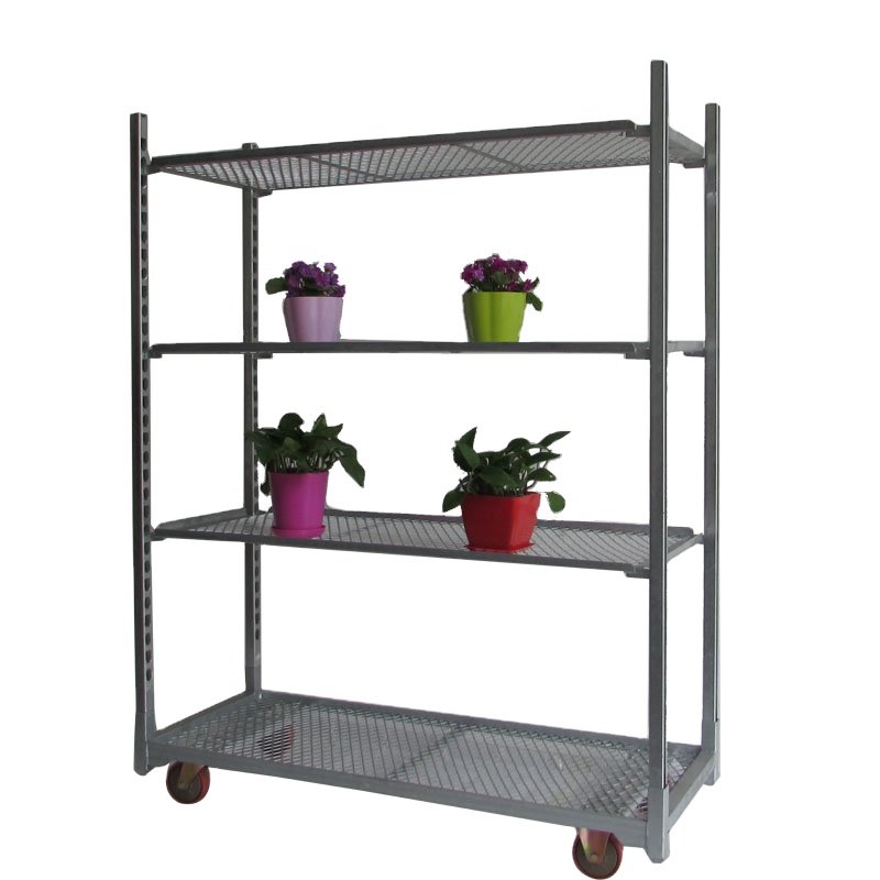 Greenhouse flower plant display storage shipping metal steel expanded mesh wire shelf cart