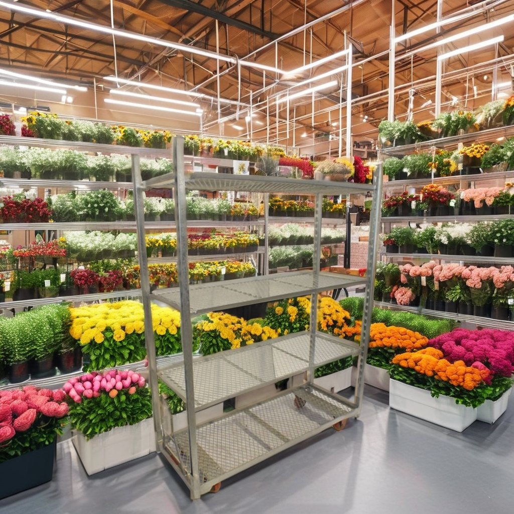 Greenhouse flower plant display storage shipping metal steel expanded mesh wire shelf cart