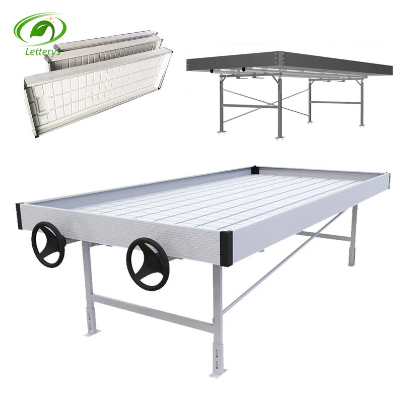 Custom 2x4 4x4 4x8 5x5 Indoor Hydroponic Grow Table Bed rolling trays with ABS Plastic Flood Trays for Rolling Benches