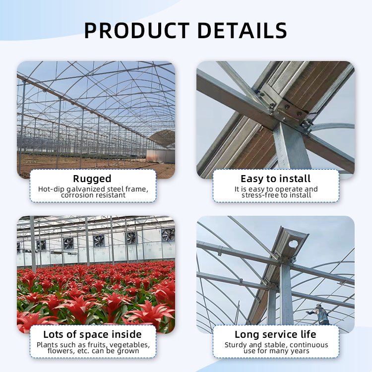 Kit Aluminium Frame Plastic Film Multi-Span Agricultural Green Houses Commercial Invernadero House Greenhouse For Sale