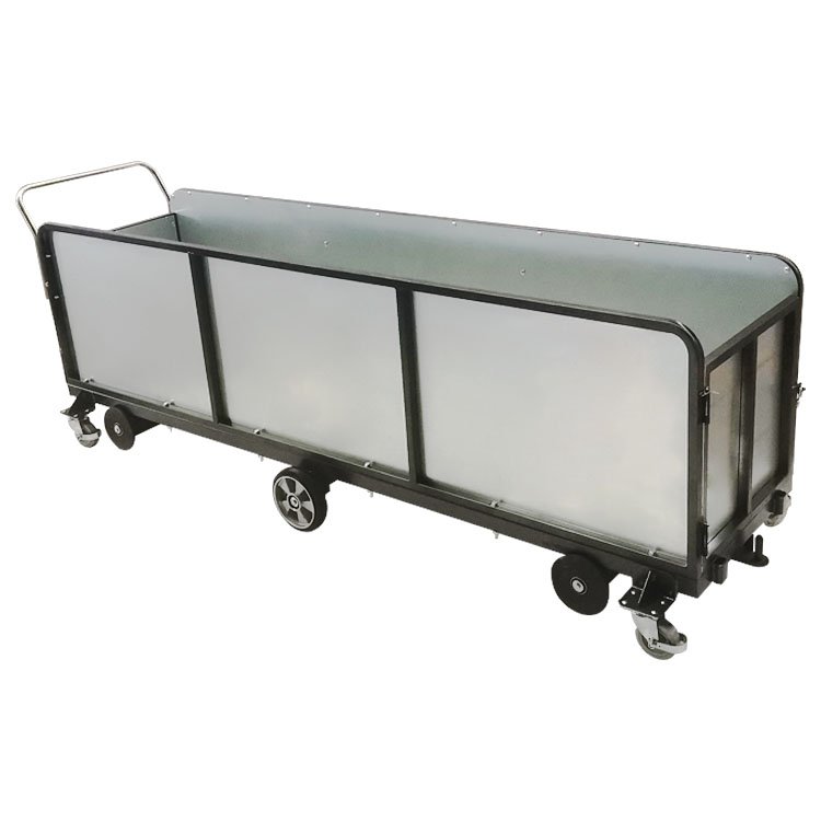 Greenhouse equipment leaves collection trolley for removal and collection of senescent leaves hand cart box